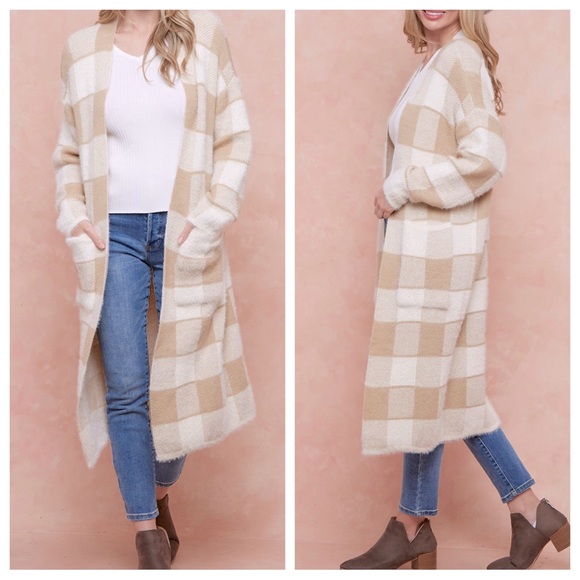 Boho Cozy Long Sweater Duster Cardigan With Front Pocket - Picture 3 of 5